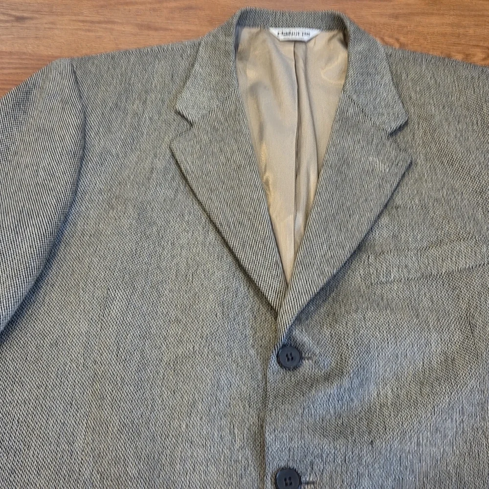 VTG Tweed Jacket L Black Beige Herringbone 100% Lambs Wool Blazer Sport Coat 44R - Picture 4 of 16